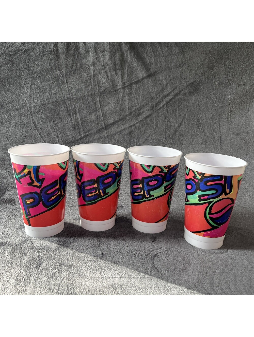 Lot of 4 Vintage Pepsi Sweetheart Plastic Soda Cups Used Rare